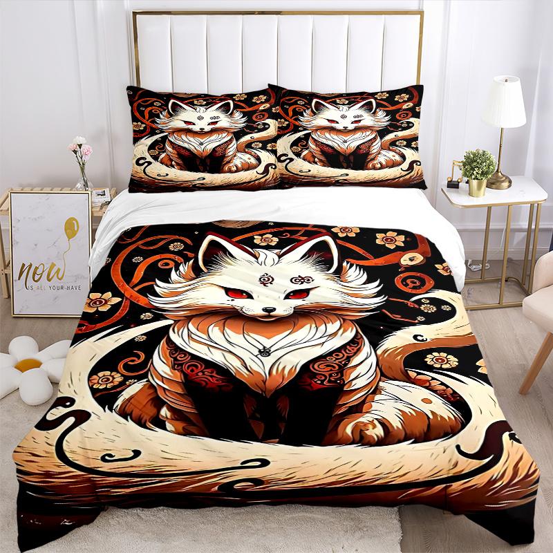 3pcs Anime Fox Comforter Set with One Quilt Cover and Two Pillowcases (No Core) - Festival Gift for Home Decor, Polyester Fabric, Suitable for Bedroom