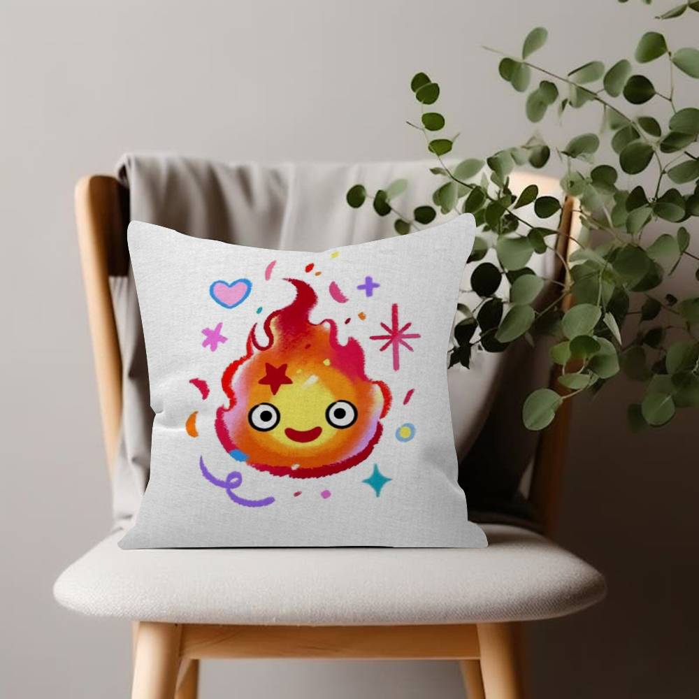 Anime Calcifer HHowls MMoving CCastle Cushion Cover Inches Farmhouse Decor Home Throw Pillow Covers For Couch Decorations