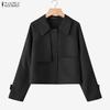 ZANZEA Women Casual Turn Down Collar Loose Long Sleeve Blouse