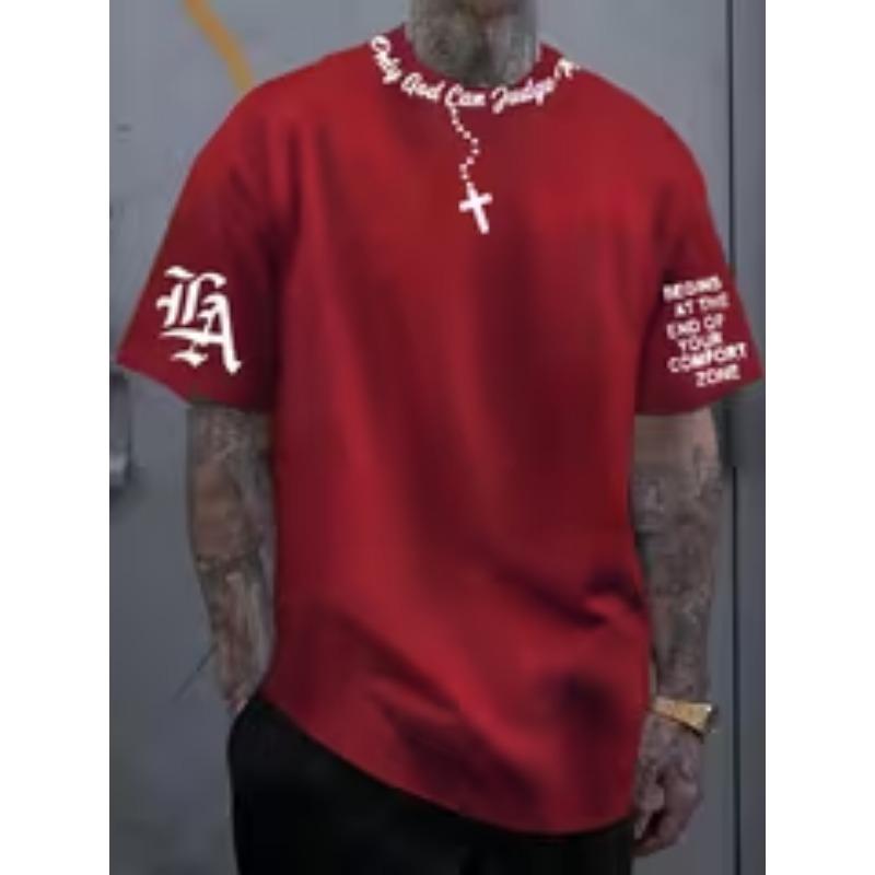 Men s 3D printed full body T-shirt - red and black all-over printed short-sleeved crew neck, 100% breathable S