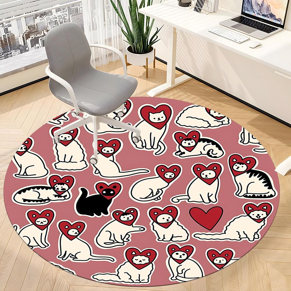 1pc Cat Heart Office Round Area Rug,  Mat Suitable For Office, Under Office Chairs Bedroom Living Room Home Decor, Room Deco