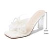 Fashion Lace Pearl Bowknot High Heel Slippers for Women Summer Square Toe Transparent Heeled Pvc Sandals Woman Fashion Party Dress Shoes
