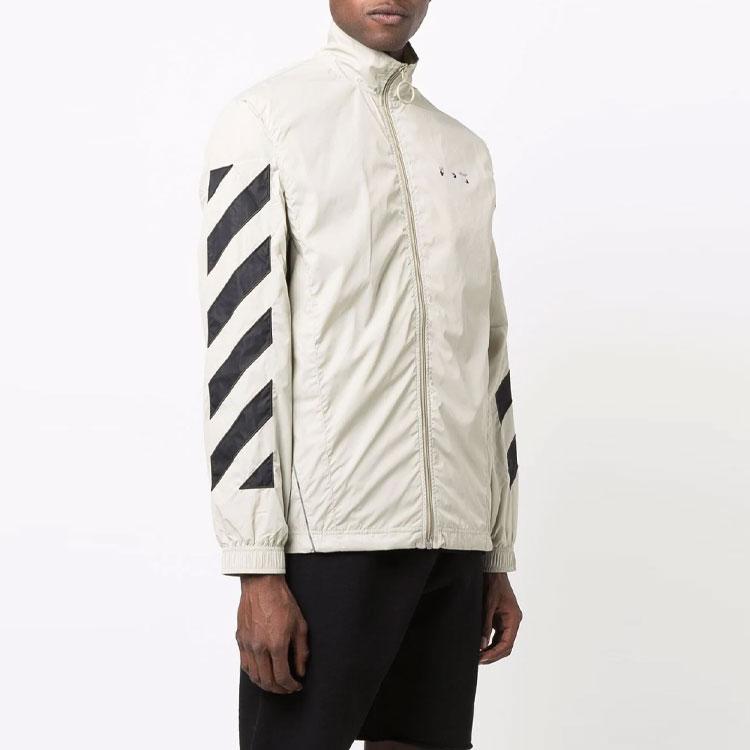 Off-White Diagonal Stripe Pattern Print Jacket Men Outerwear Beige OMBD022F21FAB0011710