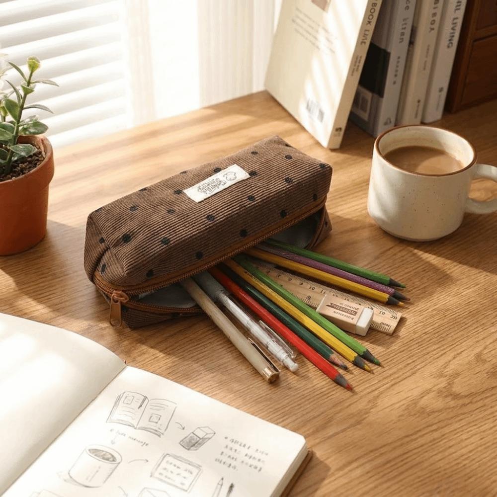 Large Capacity Zipper Pouch Organizer Cute Design Stationery Pen Bag Student Use