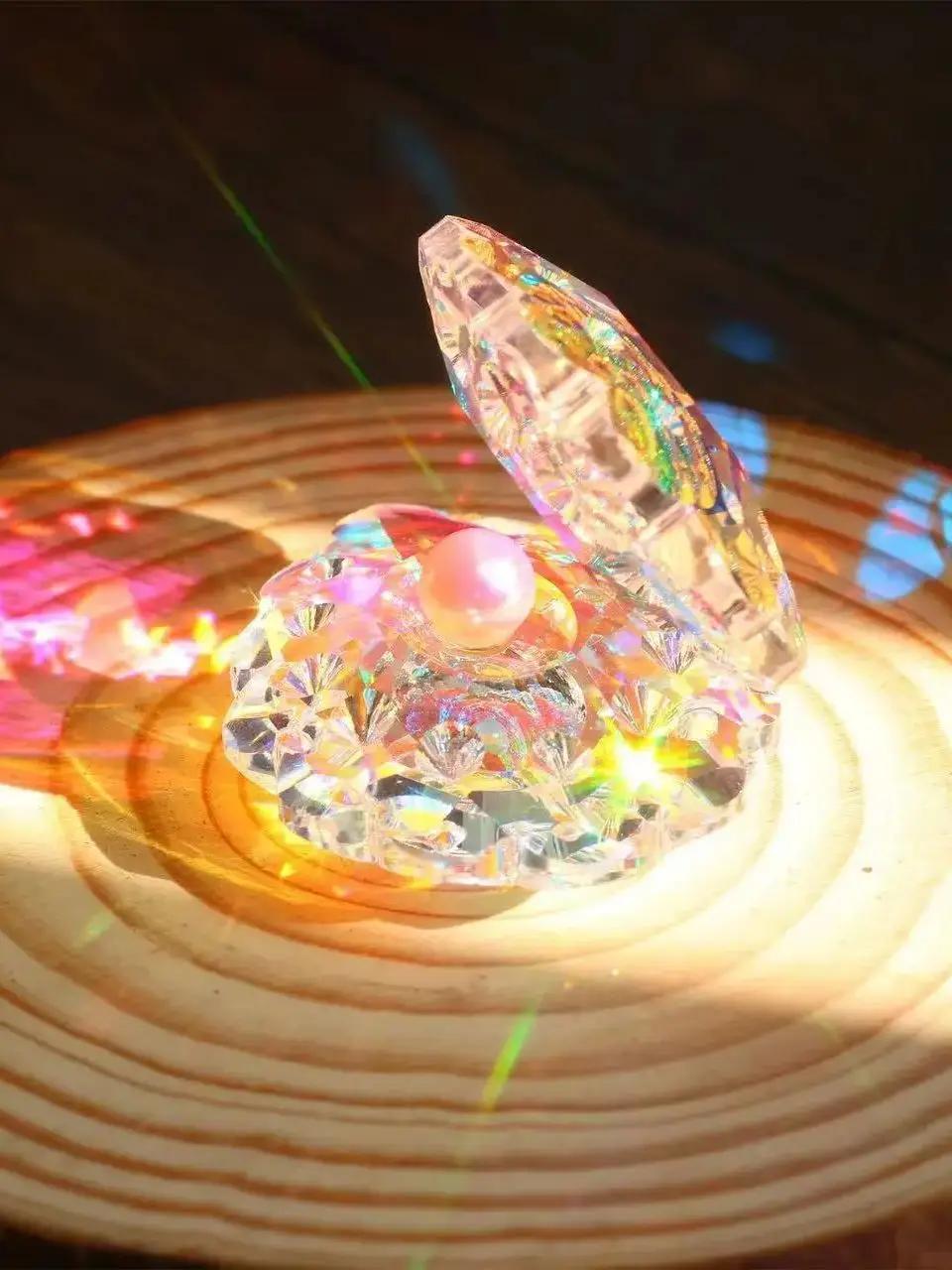 

Светоотражающая хрустальная раковина конха с жемчужиной, ловцом солнца, жемчужными ракушками, хрустальной морской раковиной, коллекционной фигуркой, декором для стола разноцветный