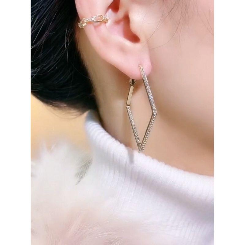 925 Silver Needle Exaggerated Diamond Geometric Diamond Ear Ring Fashion Beautiful Circle Large Earrings Eardrop Earring Stud Earrings for Women
