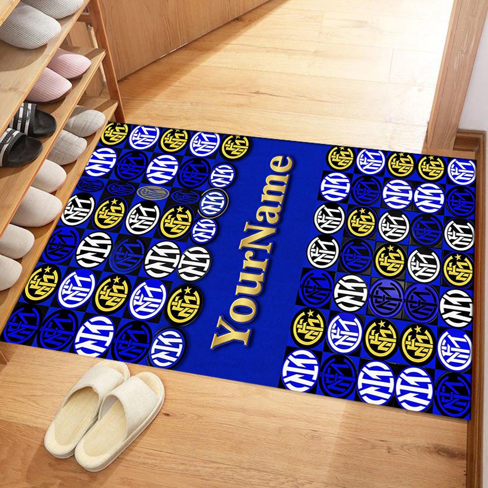 Inter Milan Customize Text Floor Rug Office Rug Suitable for Foyer Game Room Hallway Dormitory Antislip Carpet Decorate Offices Best for Christmas