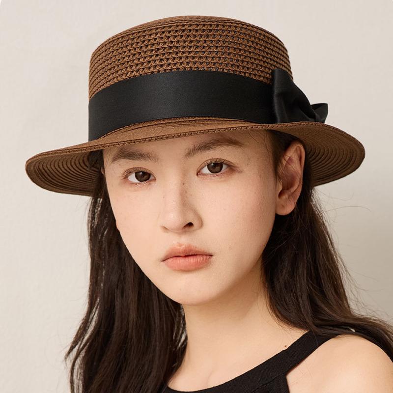Flat Top Hat Women's Summer Straw Hat Seaside Beach Sunshade Hat