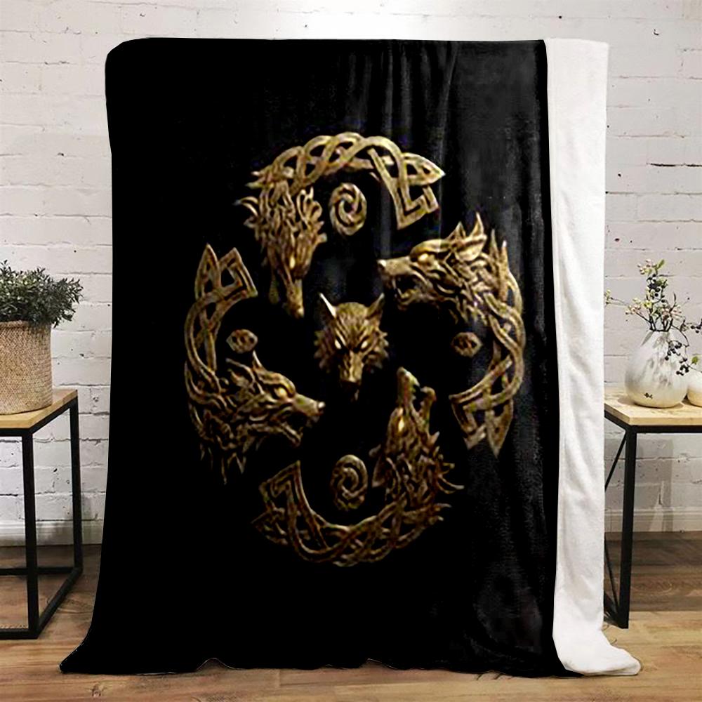 Golden Norse Wolf Design printed Flannel blanket for bedroom, living room, sofa, and nap
