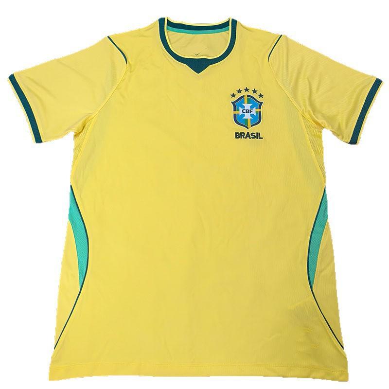 Mens Brazil Home Kit Short Sleeve Soccer Jersey Bamboo Fiber Performance Football Uniform Adult Fall Winter
