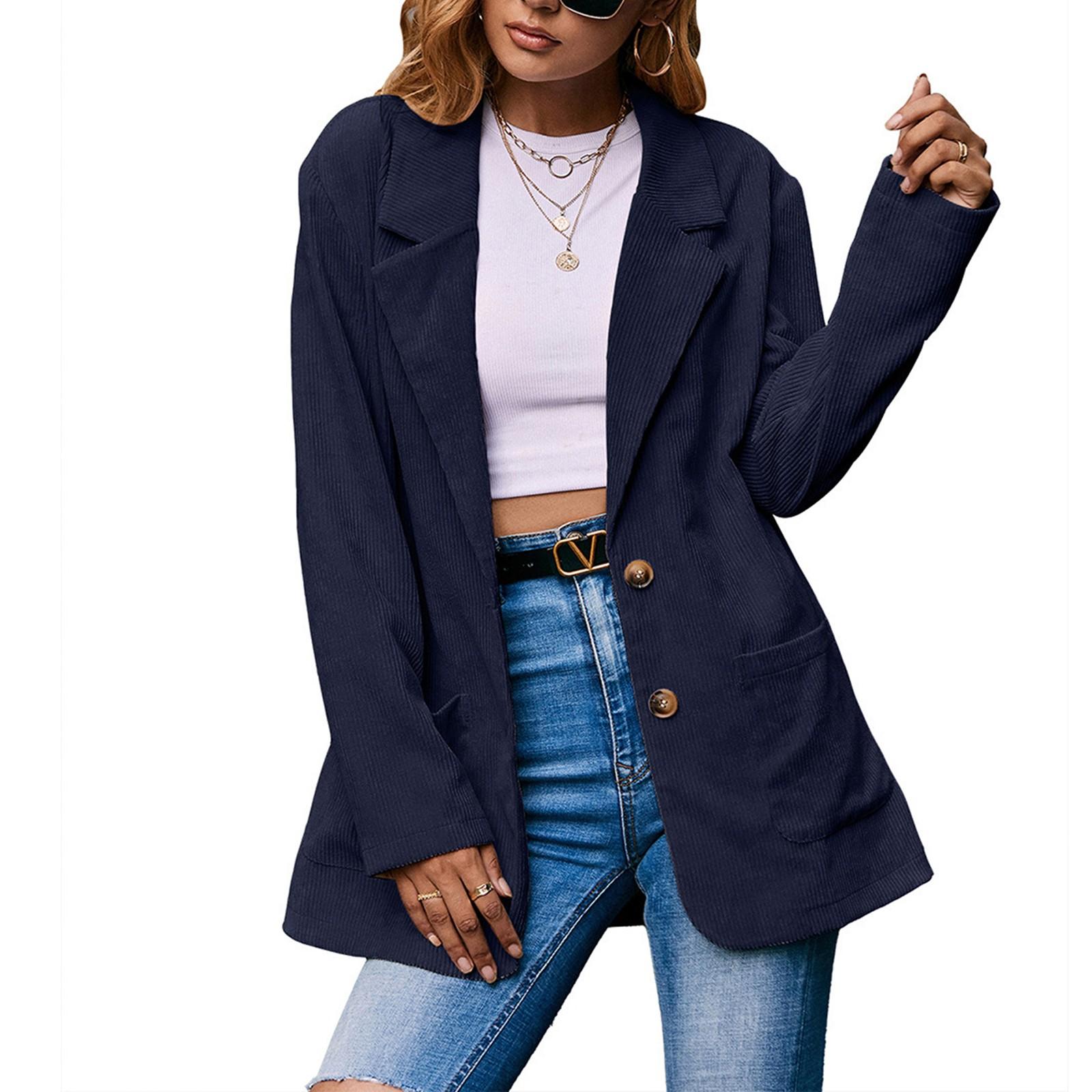 

Женская повседневная модная вельветовая однобортная куртка-ветровка в стиле темперамент XL темно-синий