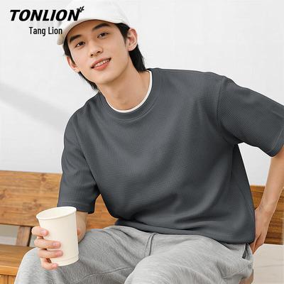 TonLion Men's Waffle Knit Short Sleeve T-Shirt