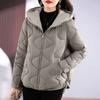 Lady Winter Down Coat Padded Windproof Hooded Long Sleeves Loose Thickened with Pockets Solid Color Neck Protection Zip-up Outdoor Cotton Coat