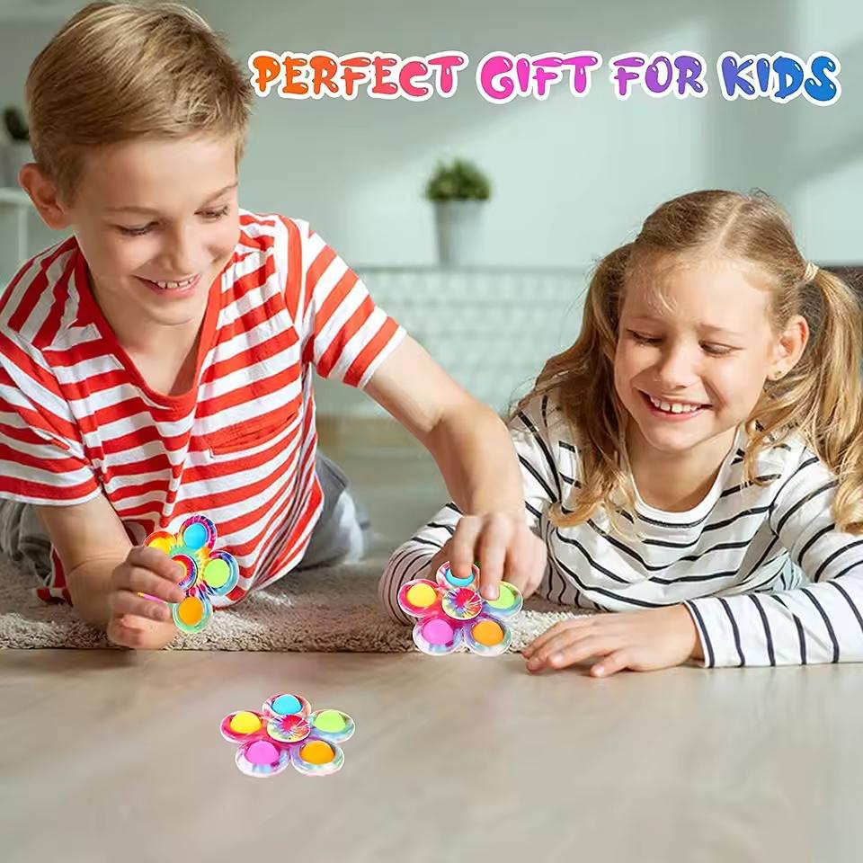 Tie Dye Flower Shape Fidget Spinner Push Bubble Hand Finger Toy ADHD Anxiety Stress Relief Fun Sensory Portable Kids Gift