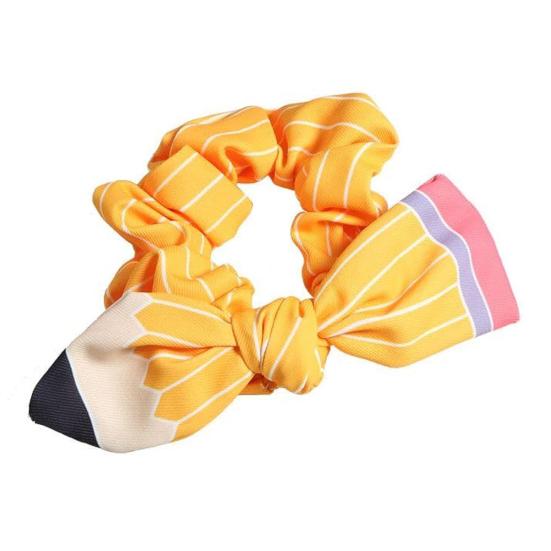 Women Hair Rope Yellow Striped Pencil Bowknot Decor Hair Tie