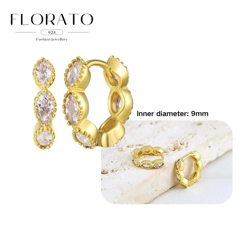 Perforation 925 Silver Ear Needle Minimalist Hoop Earrings Metallic Gold Earrings For Women CZ Fashion Jewelry
