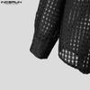 INCERUN Men Long Sleeve Buttons Plaid Transparent Hooded Shirts Outside Wear