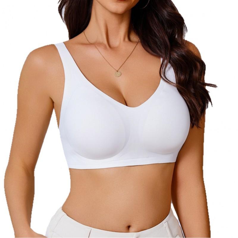 Wire-Free Soft Support Bra Large Busts Seamless Light Padding Full Coverage 3/4 Cup With Side Control Lift