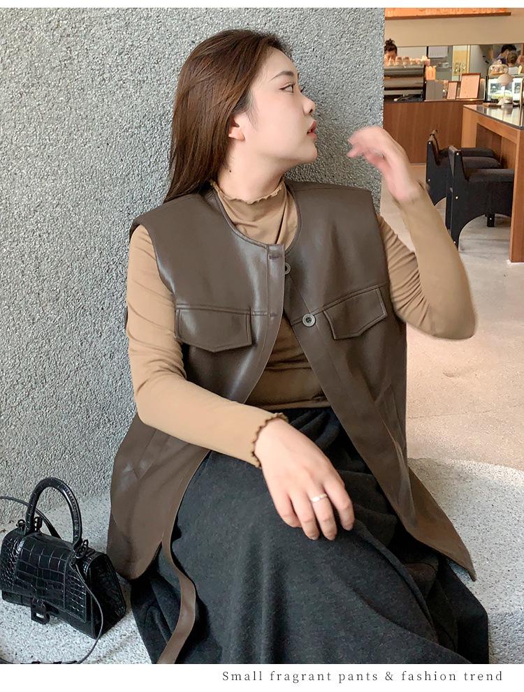 Korean Style Women's PU Leather Vest: Oversized, Sleeveless with Irregular Hem for Fall 2024.