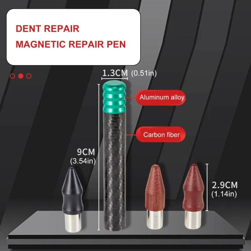 Automotive Repair Tool Car Dent Magnetic Tap Down Pen Sheet Metal Dent Repair Leveling Pen with 3 Interchangeable Head