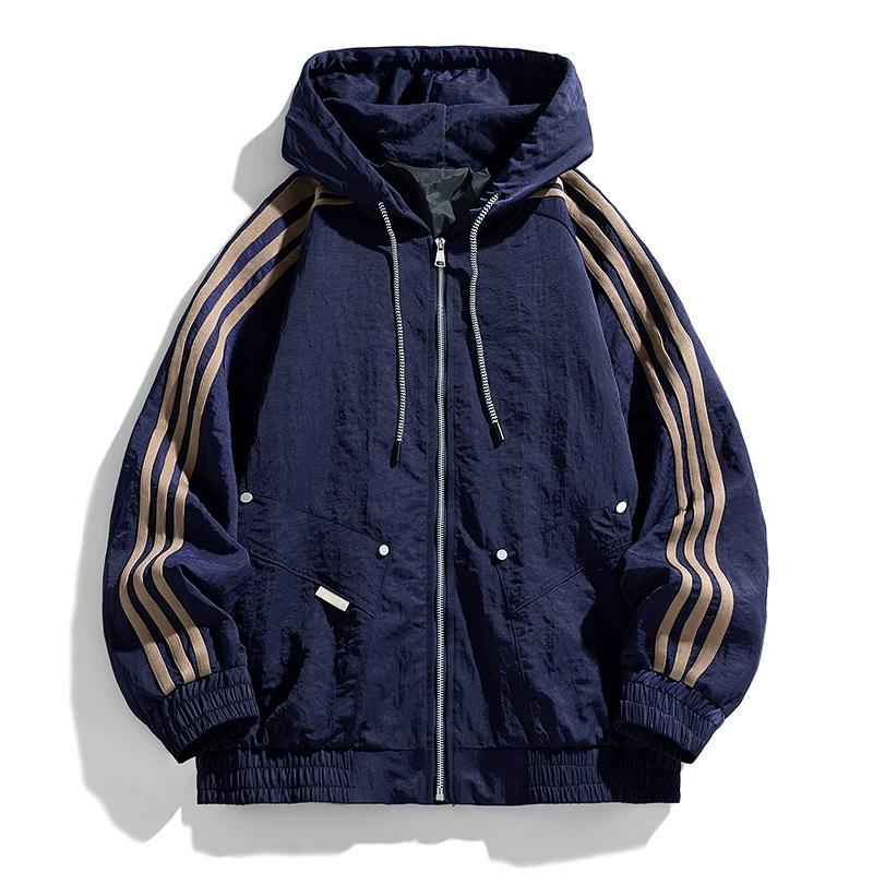

L-9XL Спортивная мужская повседневная куртка для активного отдыха Мужская свободная куртка с капюшоном и тремя полосами XXXL темно-синий