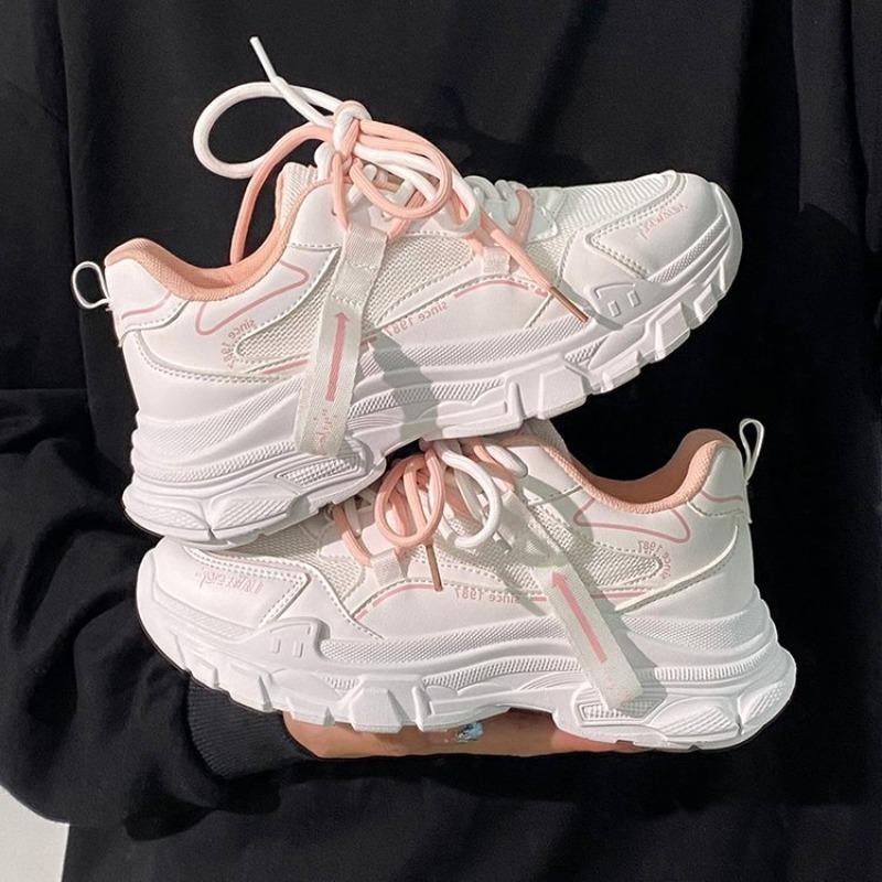 Mesh Shoes Women's Color Matching Lace-up Muffin Platform Ins Sports Shoes Are Breathable and Versatile In Summer