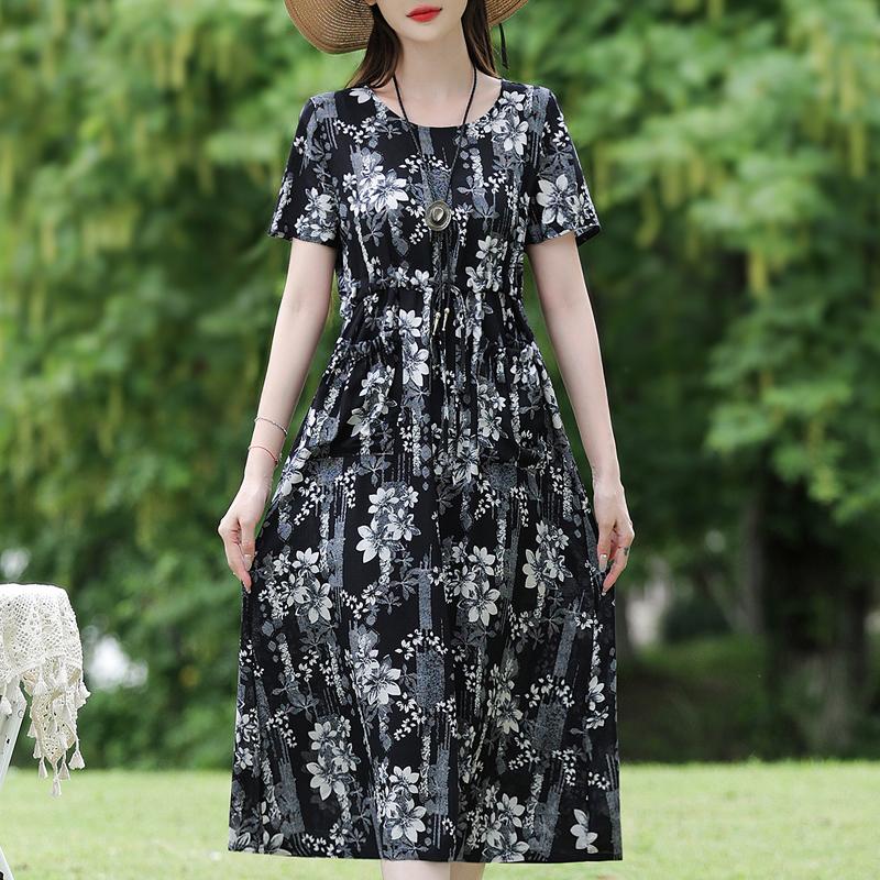 Elegant Dresses for Women Plus Size Casual Short Sleeve Vintage Long Dress Summer Clothes