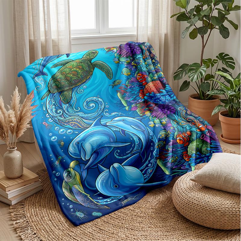 Ocean Life Adventure 24 Theme Blanket Lightweight Warm Flannel Blanket Decorative Throw Blanket for Home Decoration