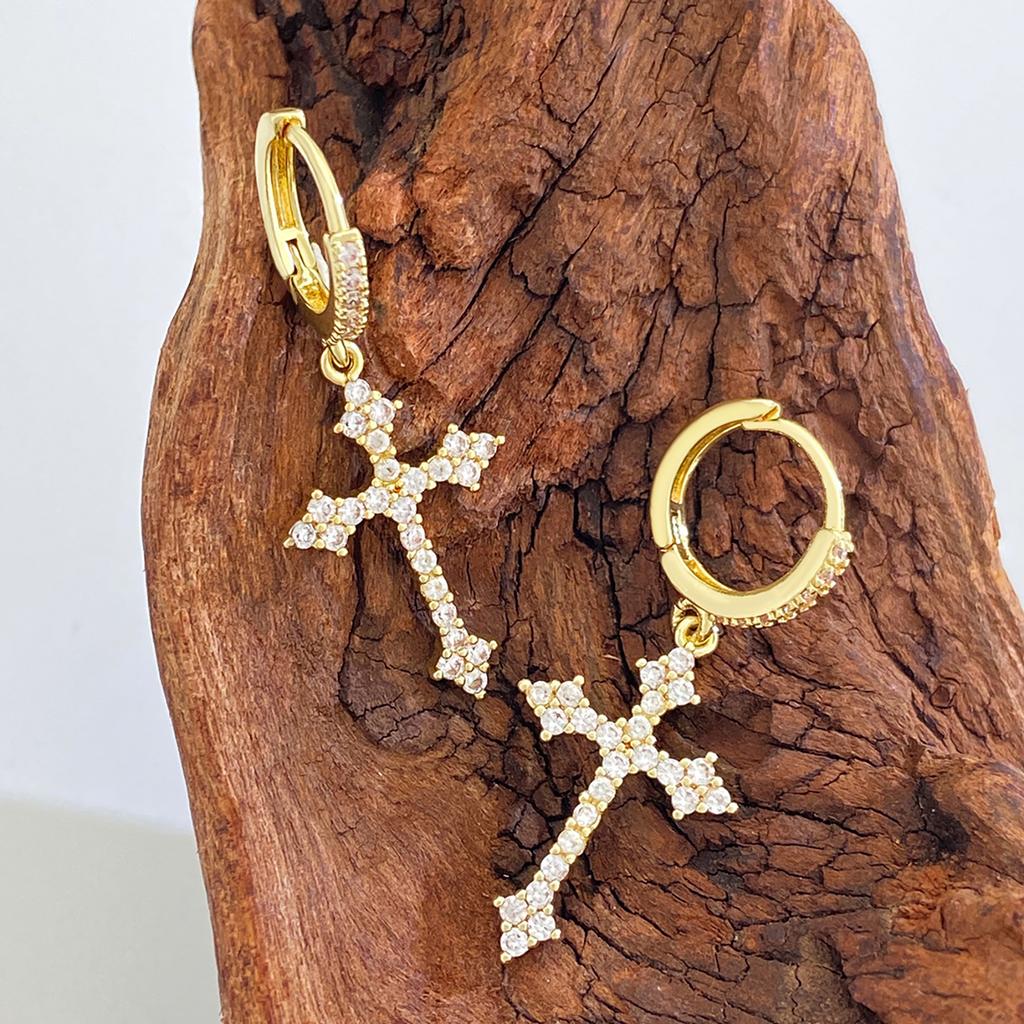Elegant Crosses Hoop Earrings Elegant Hoop Earrings Accessory With Zircon Crosses Drop for Fashion Enthusiasts