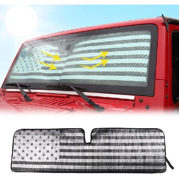 Windshield Sunshade Sun Shade Heat Shield Sun Visor Mat Compatible With Jeep Wrangler Rubicon Sahara TJ JK JKU 2 Door & 4 Door