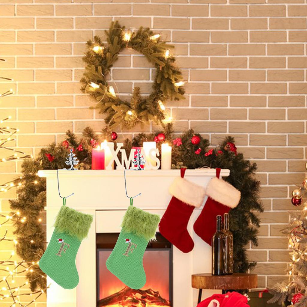 Large Green Knitted Christmas Stocking Letter M Embroidered Xmas Hanging Loop Holiday Party Decor Candy Treat Bag