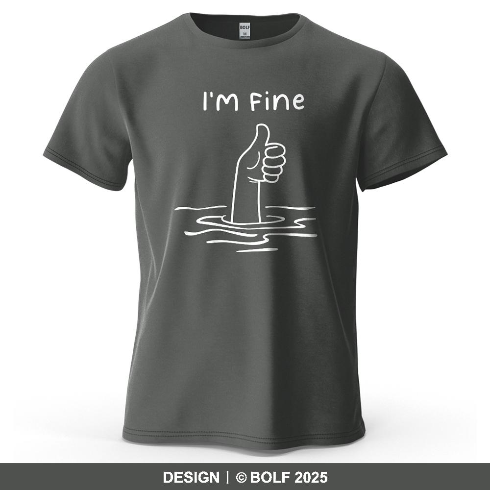 I'm Fine Funny Printed Men's T-Shirt 100% Cotton Oversized Minimalist Cartoon Graphic Tees for Women Tops Tees Streetwear