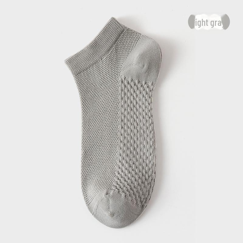 

Мужские летние хлопковые сетчатые носки до щиколотки — дышащие, антипиллинговые, впитывающие пот, с массажной подошвой One Size светло-серый