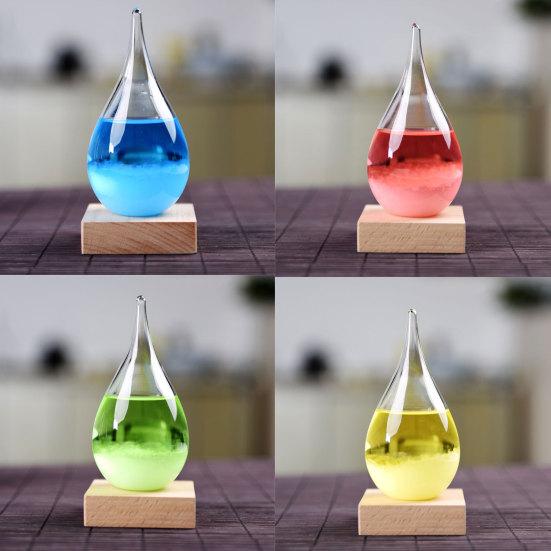 Transparente Tropfen-Sturmglas mit Holzsockel Heim-Barometer Flaschen-Dekor