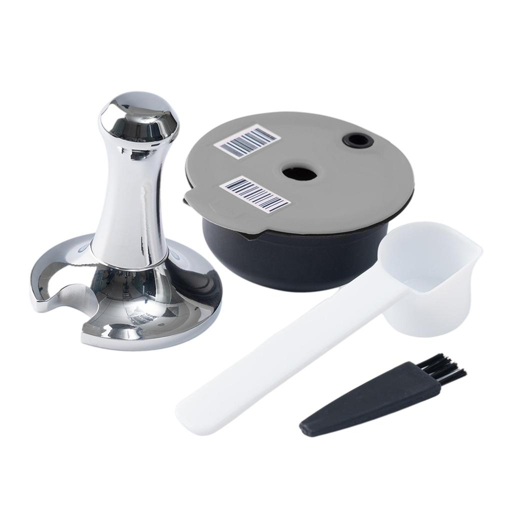 Flat Coffee Distributor Tamper Refillable Bean Press with Cleaning Brush, Spoon for Machine