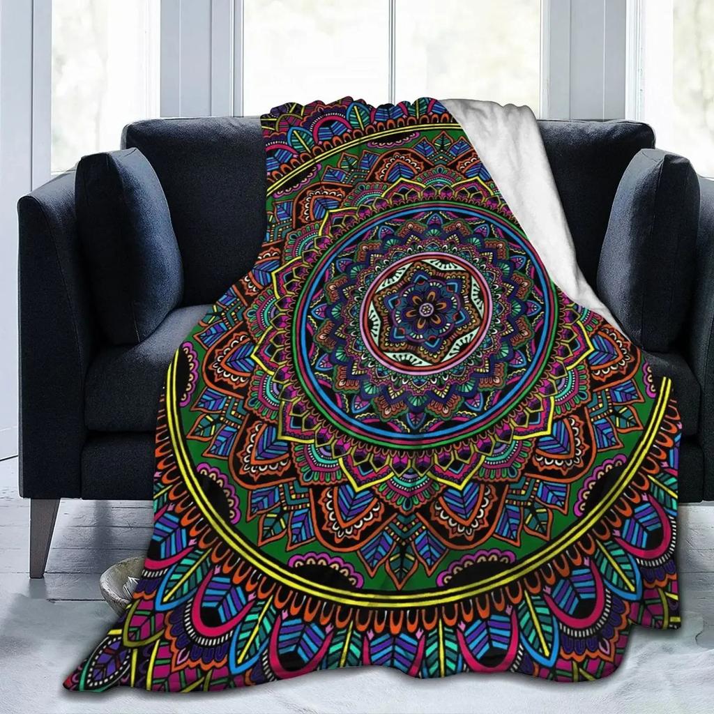 Flannel Luxury Throw Blanket Bohemian Mandala Floral Galaxy Geometric Art Print Lightweight Warm Soft Cozy for Couch Sofa Bed