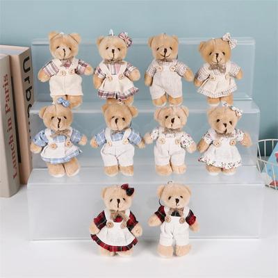 11cm Little Bear Plush Stuffed Toys Cute Wear Clothes Couple Cartoon Bear Keychain Doll Backpack Car Bag Wedding Decor Kid Gift