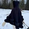 Chal de Punto con Cuello de Piel y Capa para Mujer - Versátil Cálido Bidireccional Otoño/Invierno