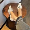 Fashion Fashion Block Heel Pointed Toe Sandals Women's Spring New Baotou Shallow Mouth One Buckle Strap Low Heel Shoes