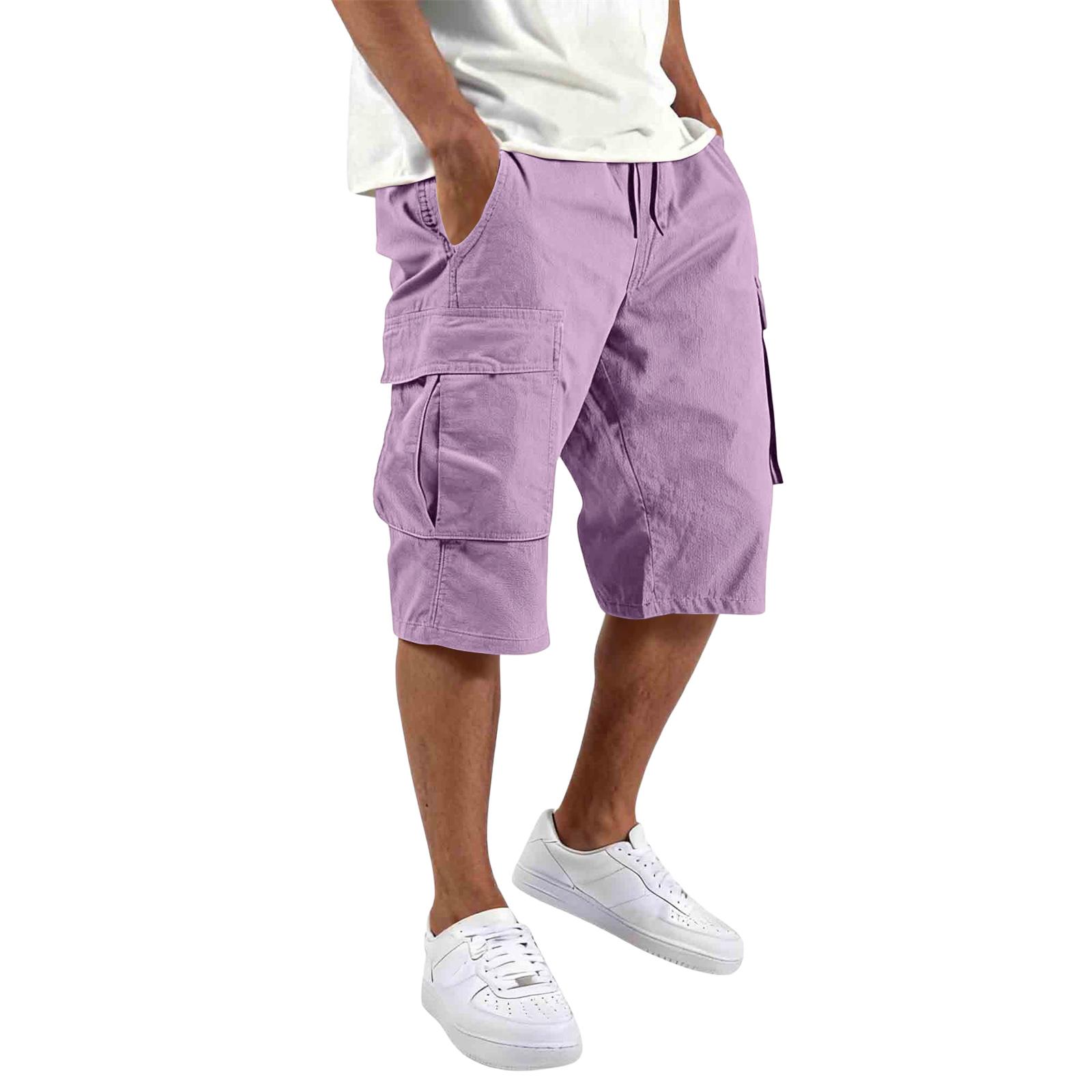 Ren Fashion Heren Relaxed Fit Cargo Shorts Met Meerdere Zakken Knie Lengte Katoen Casual Buiten Shorts L paars