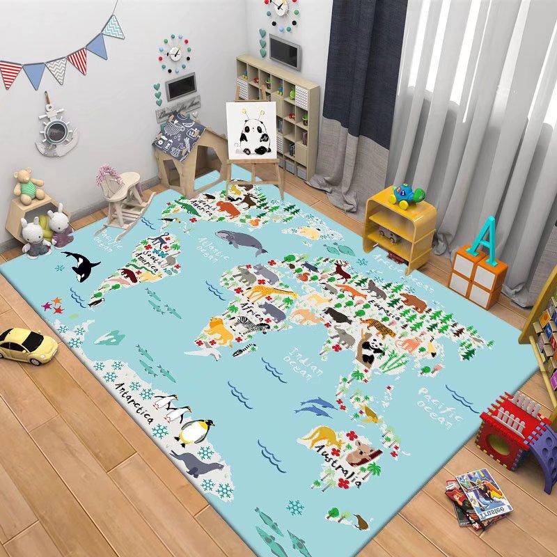 Children's Navigation Map Pattern Carpet Baby Game Crawling Rugs for Living Room Children's Room Decorative Anti Slip Floor Mats