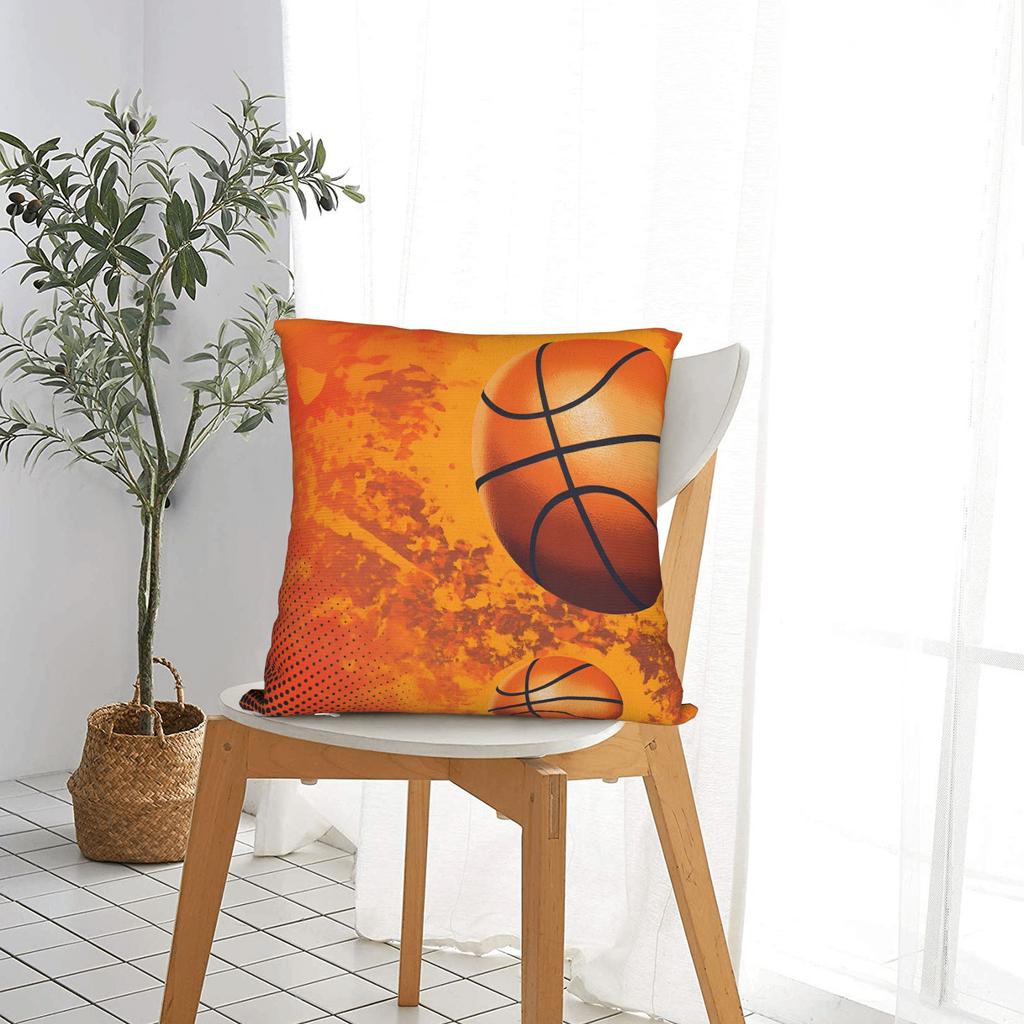 Basketball Square Pillow Case Sports Ball Games Cushion Cover Vintage Zipper Decor Pillowcover for Home 18"x18"