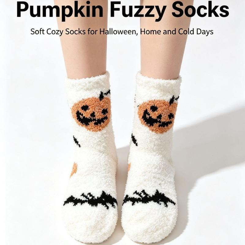 Halloween Coral Velvet Women's Socks Don't Shed Hair Cartoon Warm Middle Socks
