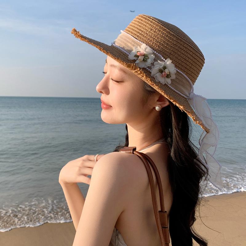 Summer Hat Women's Lace Bow Sunscreen Shade Straw Hat Summer Travel Vacation Beach Hat Sun Hat
