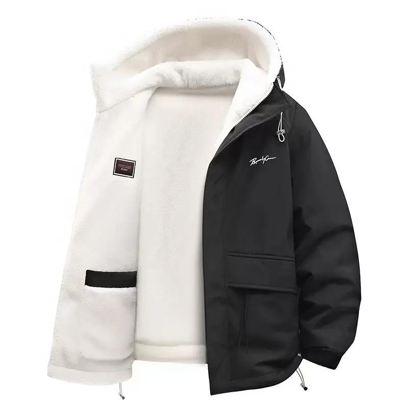 Winter Fashion Trend with Thick Fleece and Warm Hooded Jacket for Men's Casual Loose Sports Plus Large Size Jacket