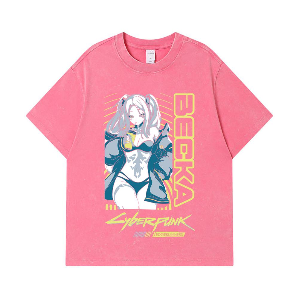 275 GSM Washed T-shirts 100% Cotton Cyberpunk V10 Becka Print Unisex Heavy Cotton T Shirt