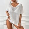 Latest Summer Beach Skirt for Women's Solid Color Sexy Knitted Hollow Beach Bikini Swimsuit Blouse Sun Protection Suit