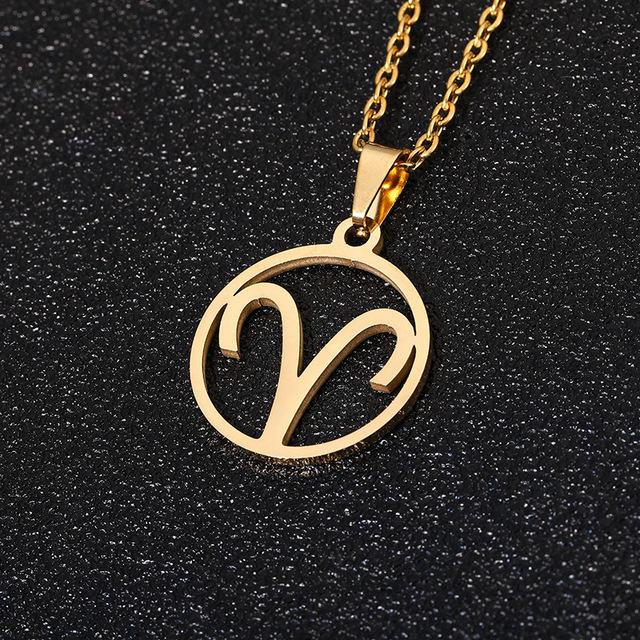 European and American Titanium Steel Simple 12 Constellation Necklace High-end Hollow Pendant Ins Male and Female Constellation Symbols