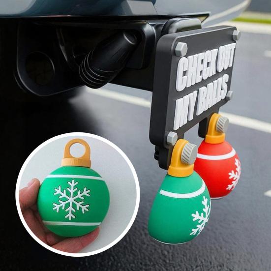 1 Set Christmas Hitch Cover Weather-proof Car Pickup Truck Trailer Swinging Check Out My Balls Tow Hook Cover Decoration Ornament Car Exterior
