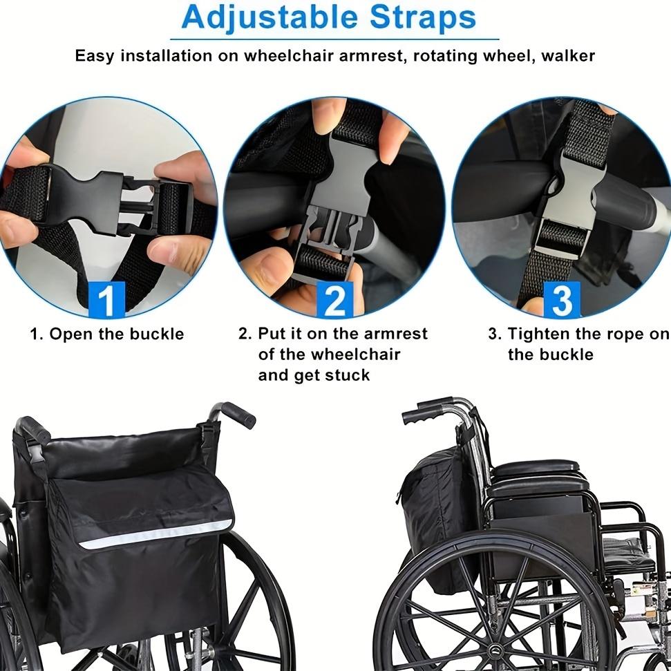 Large Capacity Wheelchair Storage Bag - Black Oxford Cloth Shopping Cart Back Seat Organizer with Mesh Pocket and Handle Strap